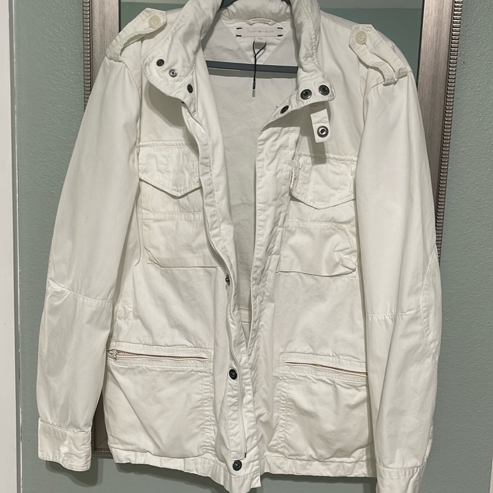 Tommy Hilfiger men’s white field cargo military jacket hooded size XL